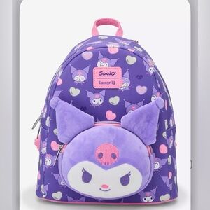 Loungefly Sanrio Purple and Pink Plush face Kuromi Mini Backpack NWT